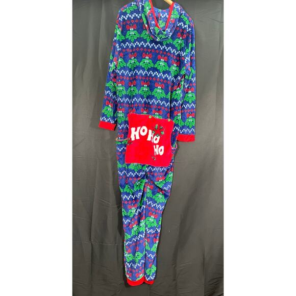 Ugly Christmas Pajama's, Kiss Me, Soft Velour, One Piece, Long Johns Back Flap - Picture 2 of 8